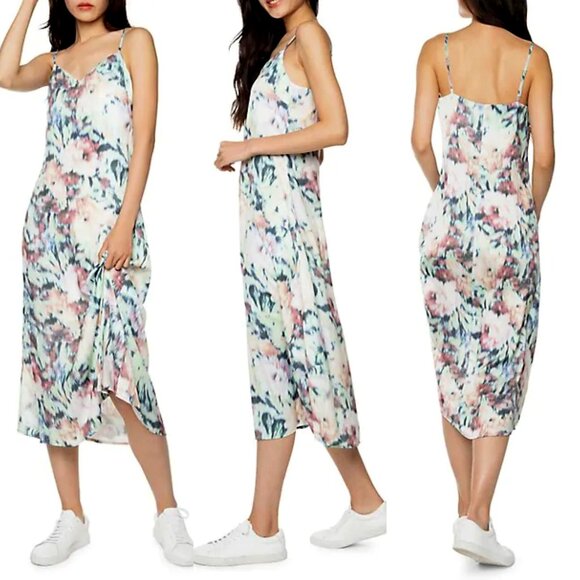 DEX (Size L) Satin Scoopneck Floral Slip Dress - Picture 1 of 5